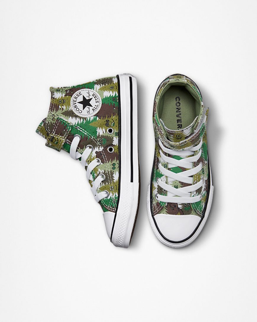 Chlapecké Boty Vysoké Converse Chuck Taylor All Star Easy-On Forest Camo Bílé Zelene | CZ BMYH83